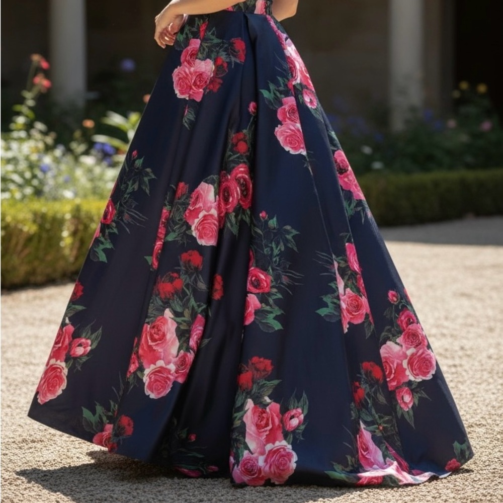 🔥🔥 David's Bridal Navy Floral Dress with Petricoat - Picture 11 of 16